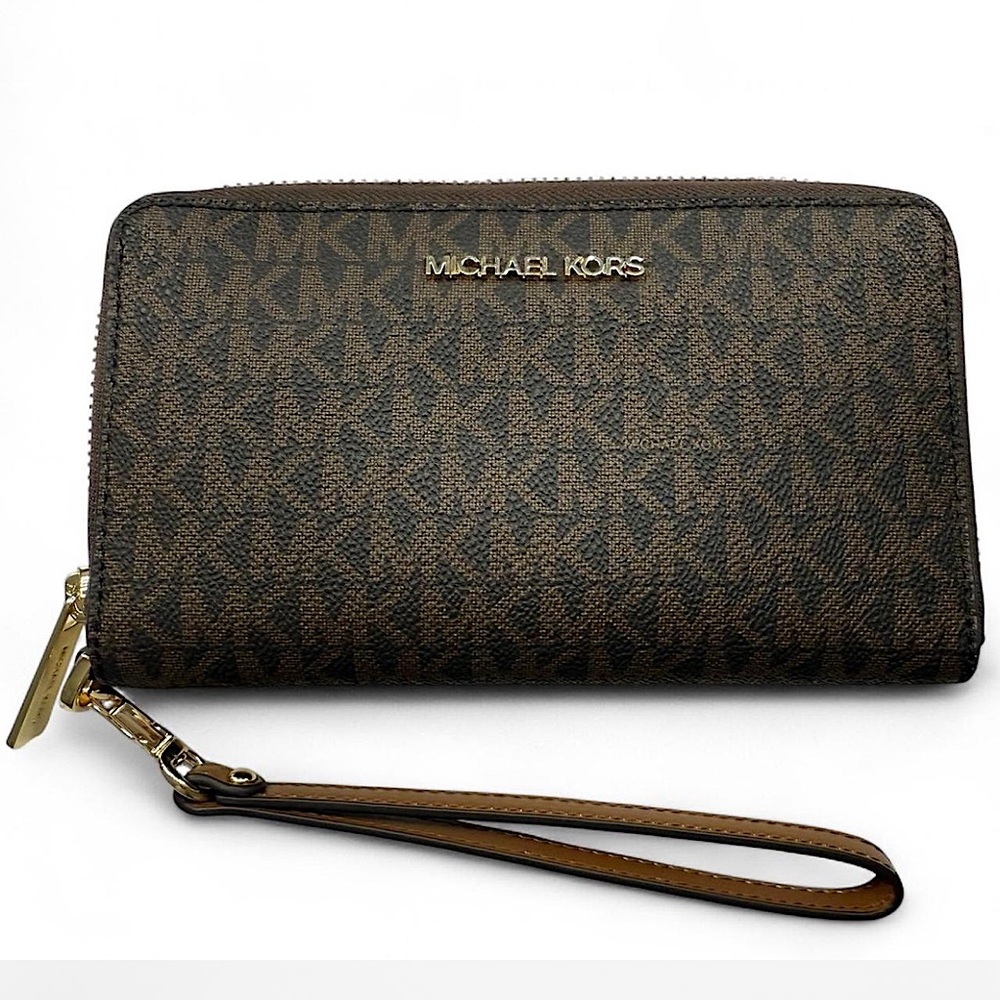 Michael Kors Signature Brown Monogram Wristlet Wallet